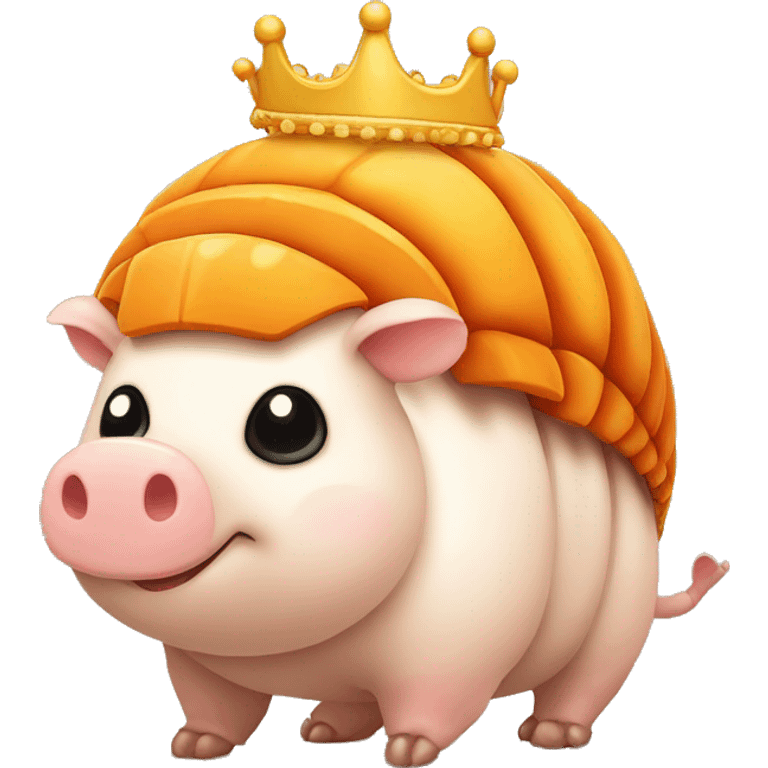 Orange chubby round armadillo pig panda centipede armadillo wearing a crown emoji