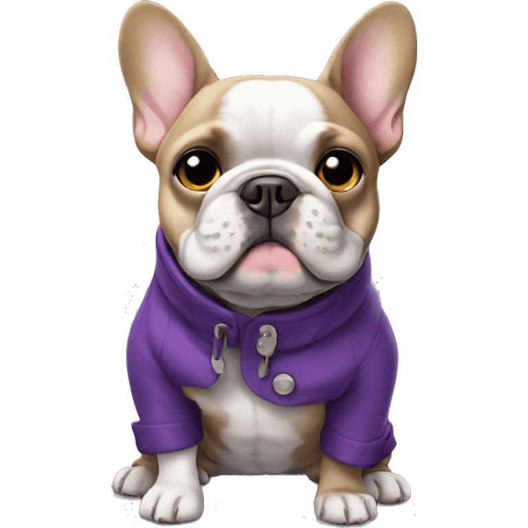 French bulldog wearing a purple coat emoji