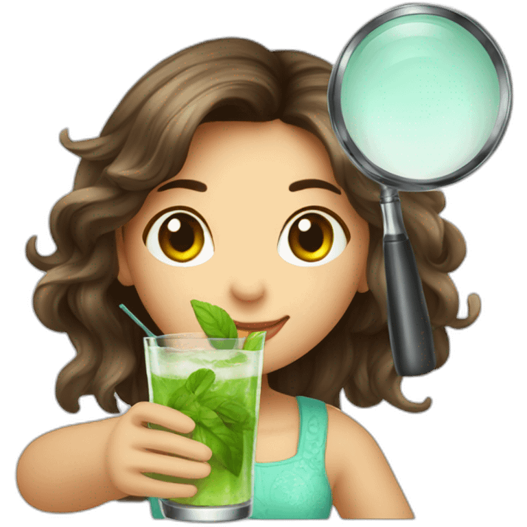 argentine girl with magnifying-glass drinking mojito emoji