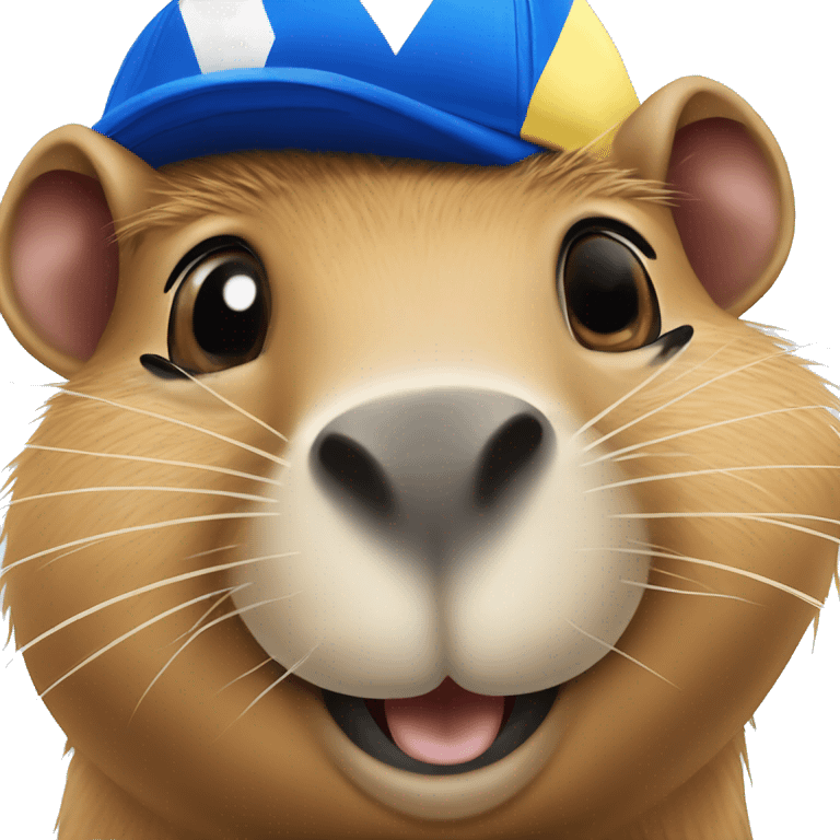 capybara in a blue racing hat who just won a world championship emoji