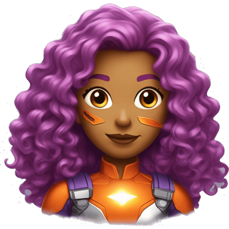 dc comics starfire glowing orange curly long  hair, purple and silver spacesuit with no helmet   emoji