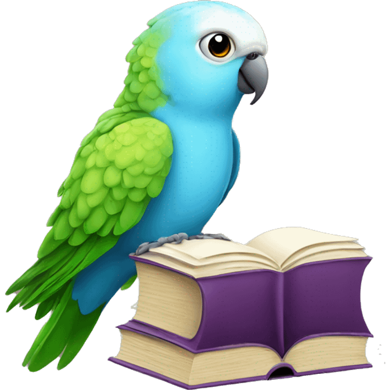 parakeet with big book emoji