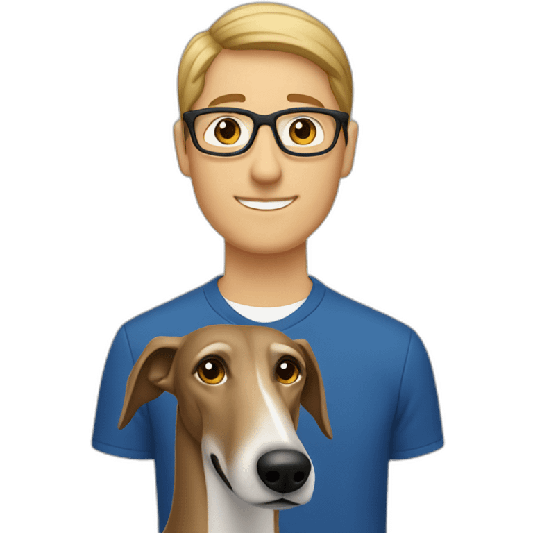 Brown Greyhound with man blue euro’s light blonde Brown Hair and glasses emoji