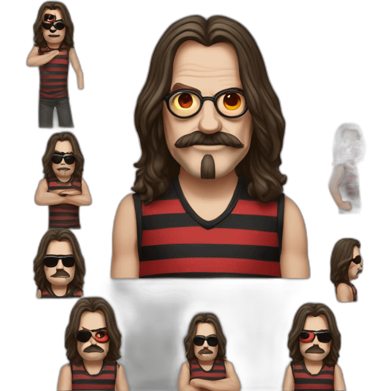 ozzy osbourne with long moustache and striped black and red tank top emoji