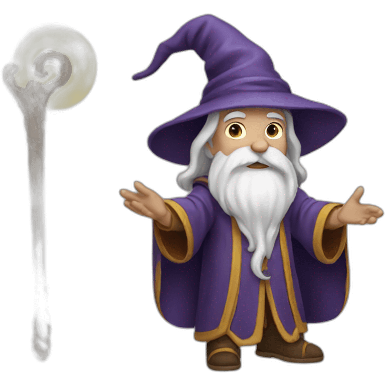 wizard telling a story by using his wand emoji