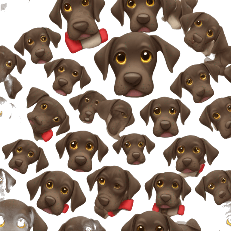 Dark Brown spotted German short haired pointer puppy with ticking with red collar  emoji