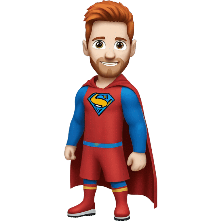 messi with a blue goat, blue eyes, puma hoodie, reddish hair, superman costume  emoji