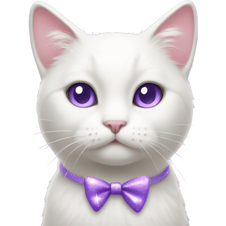 White cat with sparkle lavander bow on left ear emoji