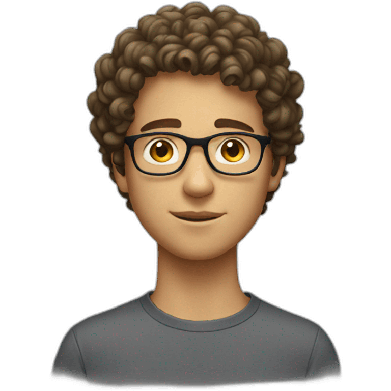 white male with glasses, short face, curly hair, 16 years old, short emoji