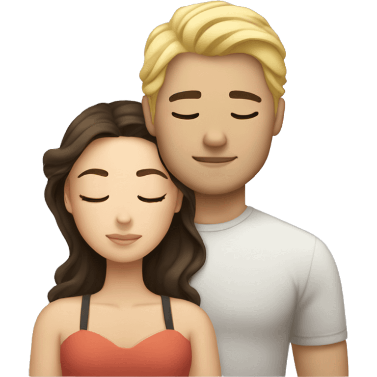 Blond man and brunette woman cuddling asleep emoji