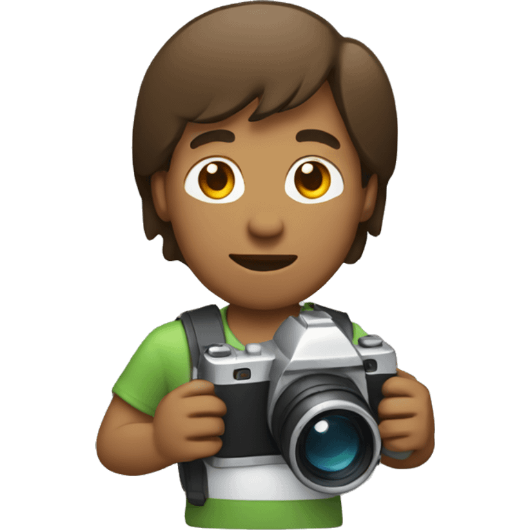 brown guy with mullet holding a photo camera emoji