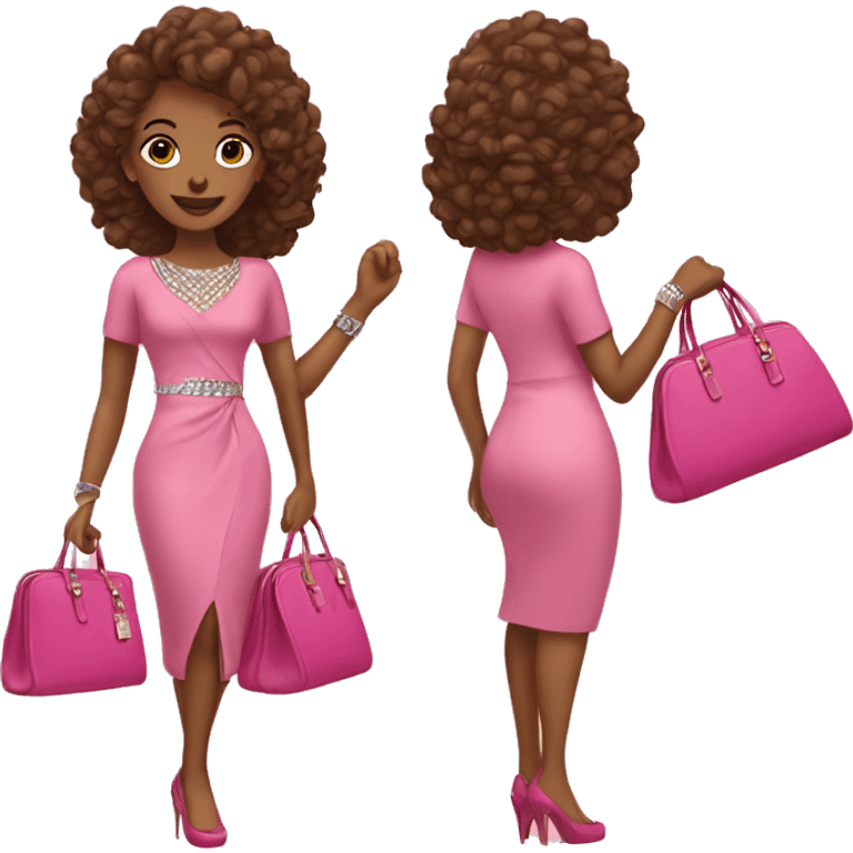 Brown woman dressed in pink with diamonds and a pink purse emoji