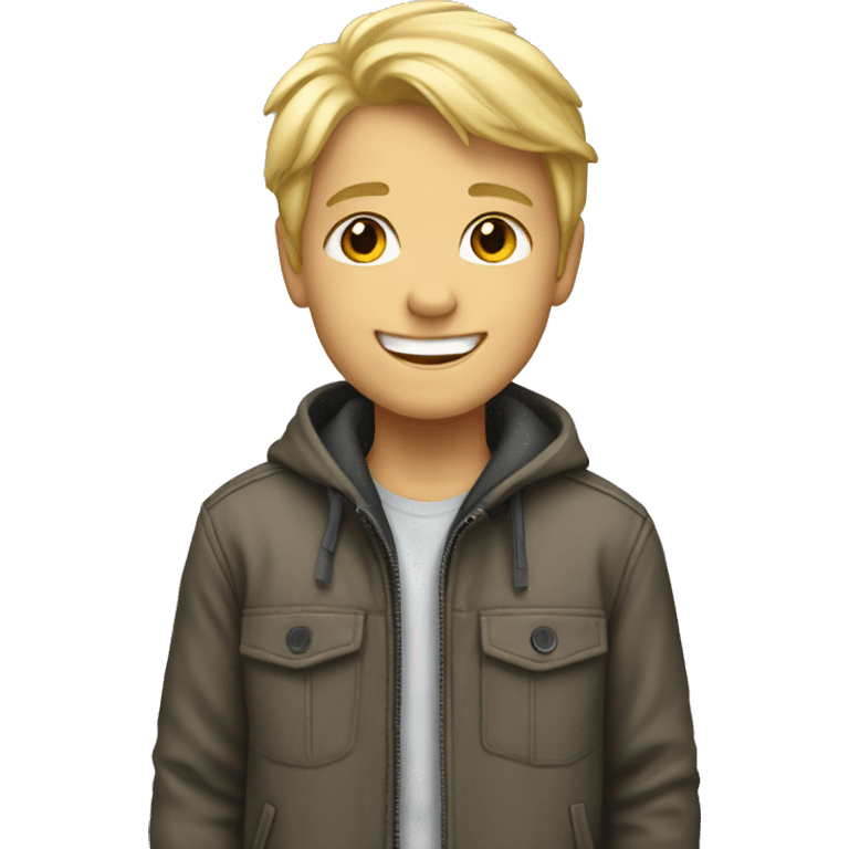 smiling blonde boy in jacket emoji