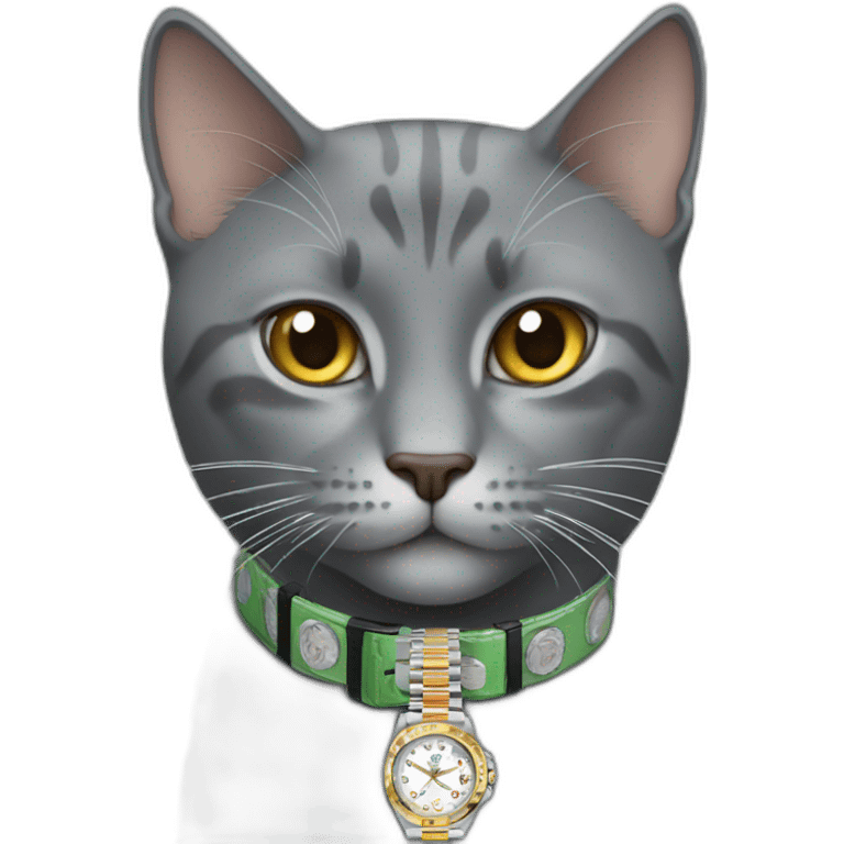 whole gray cat with rolex watch emoji