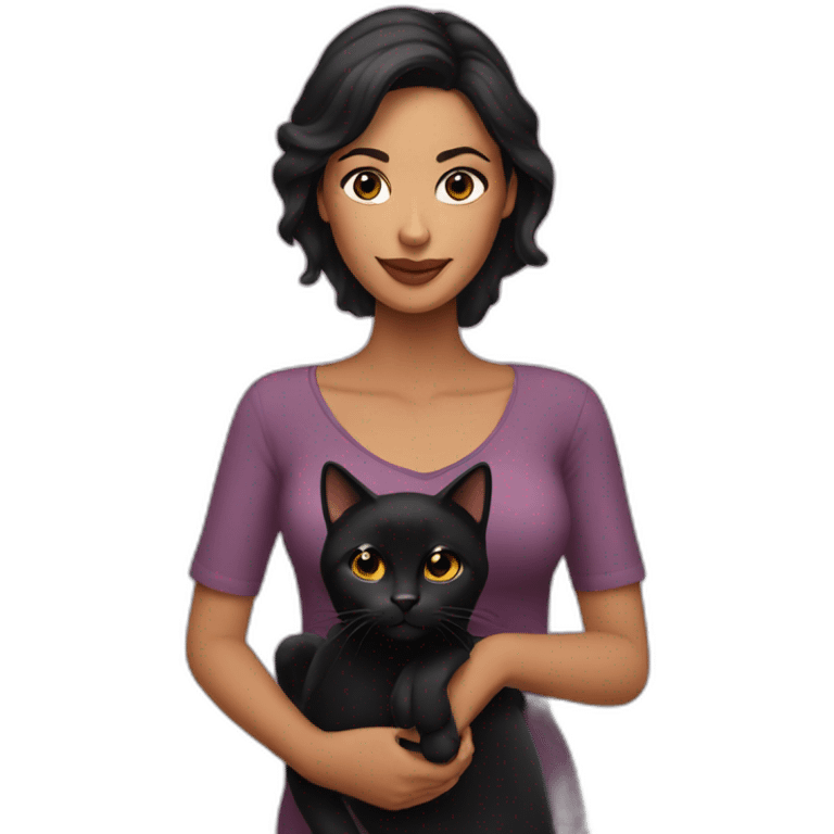 Latina woman with a black cat emoji