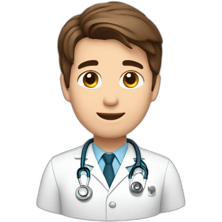 Male Doctor, Short brown hair, combed to the side. Hearts around emoji