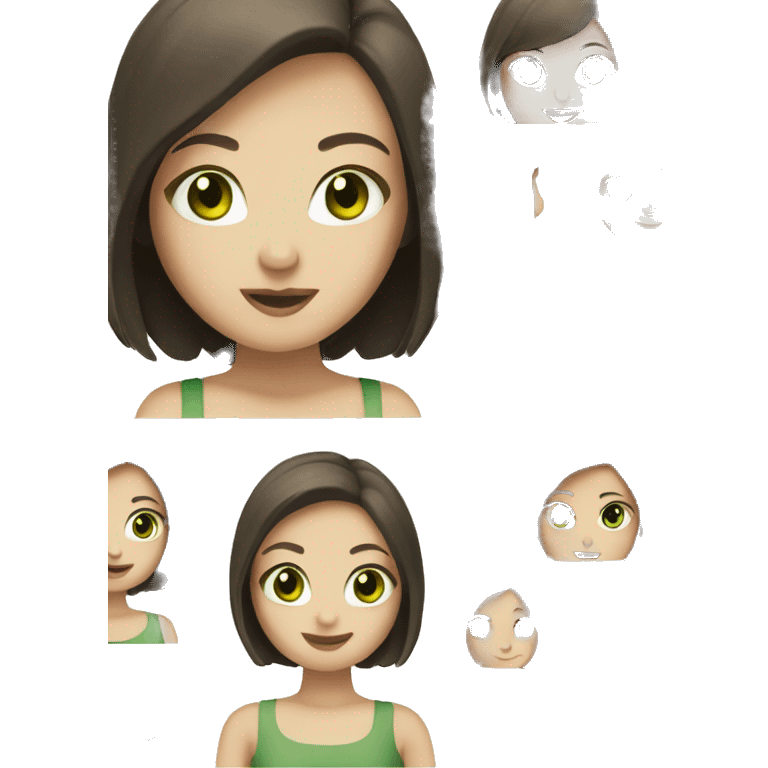 Girl with pale skin, green eyes and dark brown bob  emoji