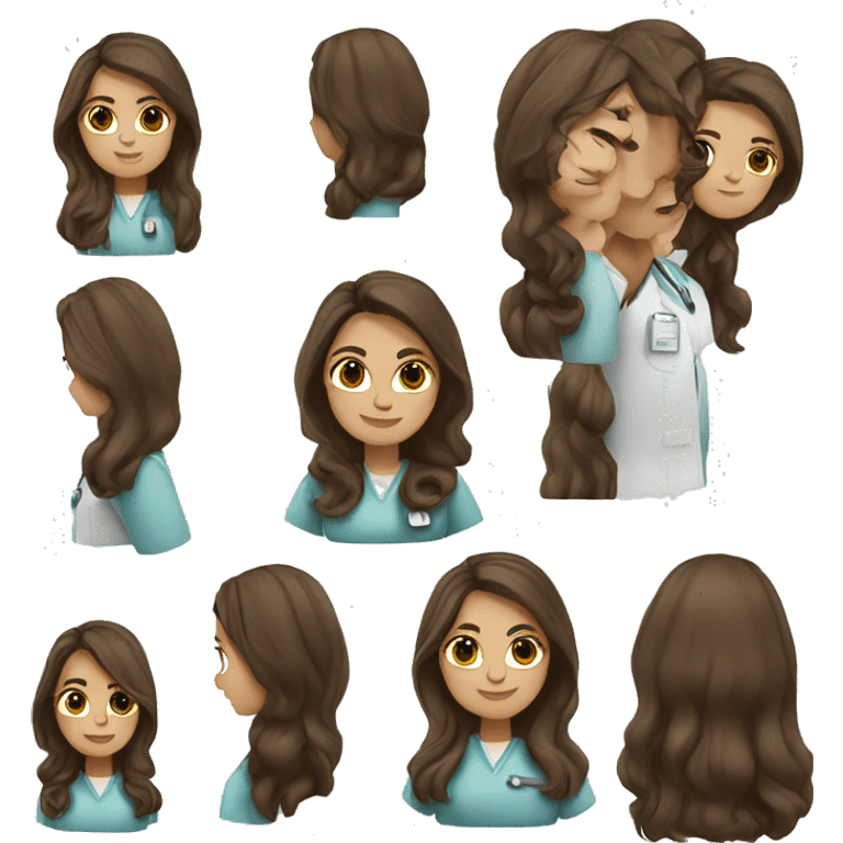 Nurse with long brown hair dark brown eyes emoji