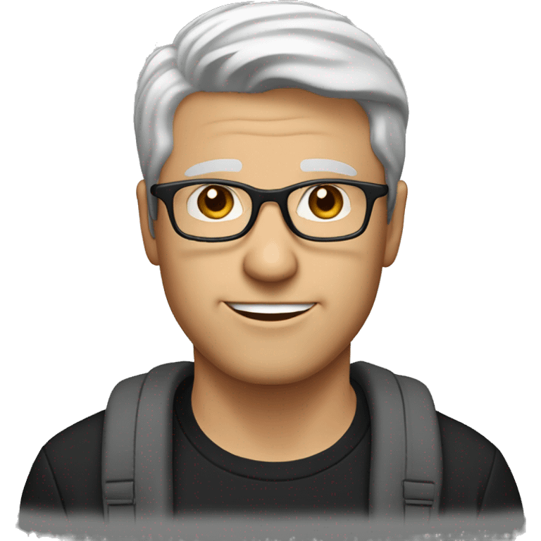 white man with short brown-gray hair, brown eyes, and glasses wearing a black t-shirt emoji