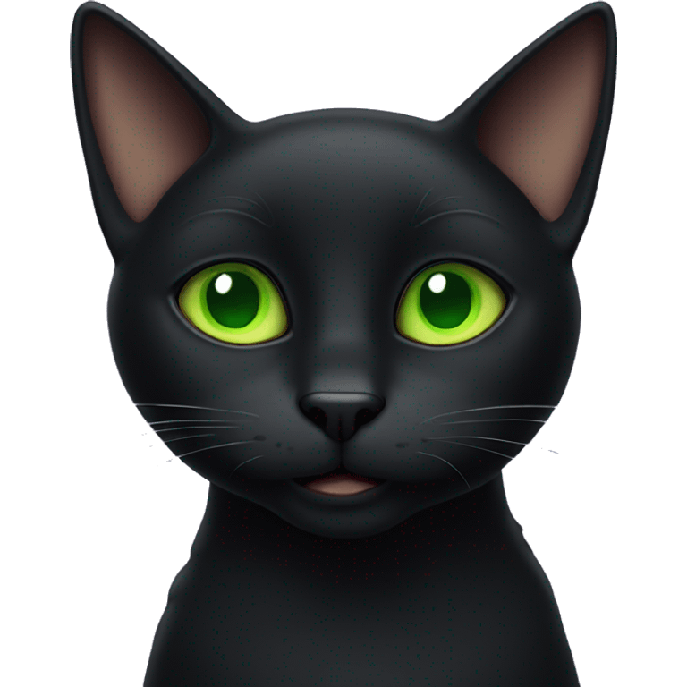 a black cat with small ears and big green eyes emoji