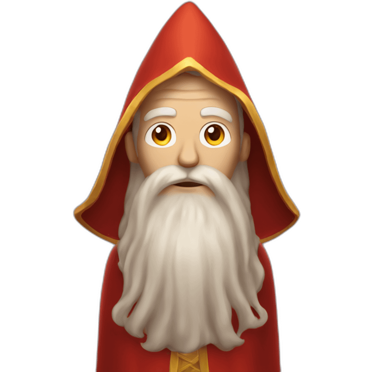 enlightened wizard with a robe over his head and long brown hair and beard with eyes glowing red from energy emoji