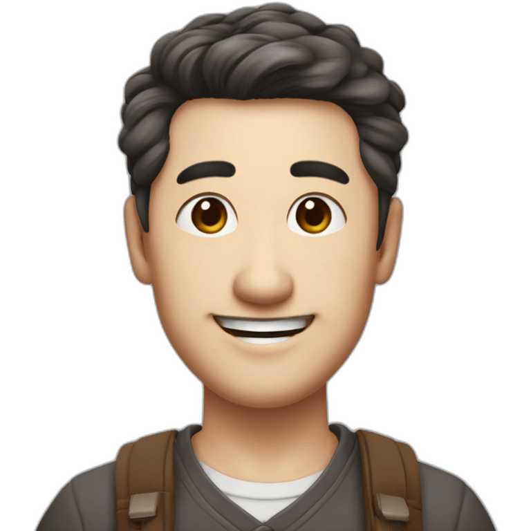 cute-dark-brown-haired-japanese-uncle-with-a-smiling,-thick-round-face,-slightly-droopy-eyes,-thin-eyebrows-and-a-large-head,-holding-a-colored-brush-and-a-graphite-pencil emoji