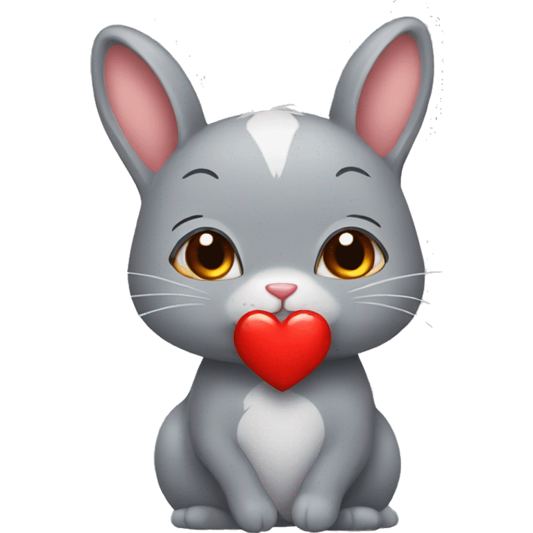 A female grey bunny who gives a red heart to a male brown cat emoji