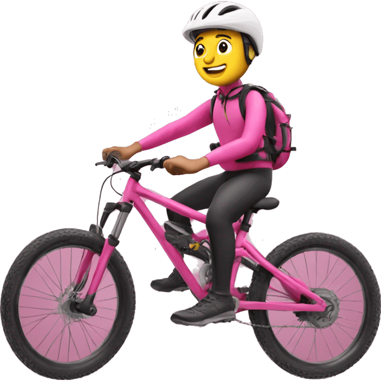 mountain biker on pink bike with thumb up emoji