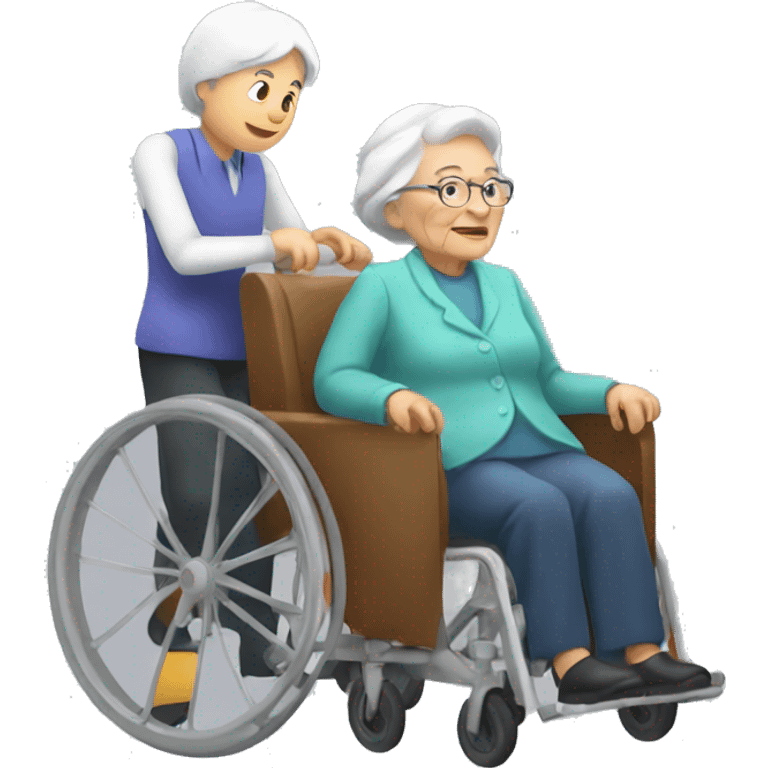 man pushing old lady in wheelchair emoji