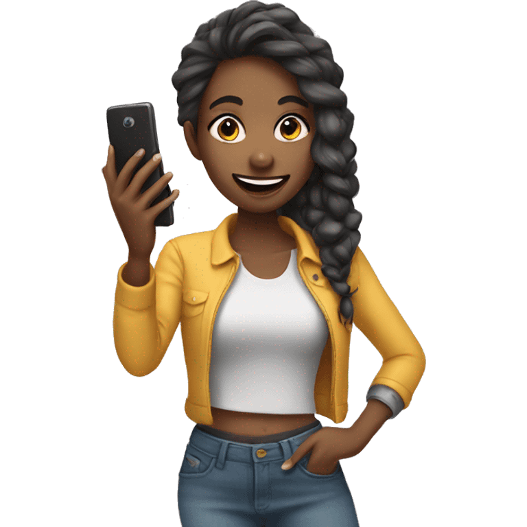 a girl with a phone making selfie emoji