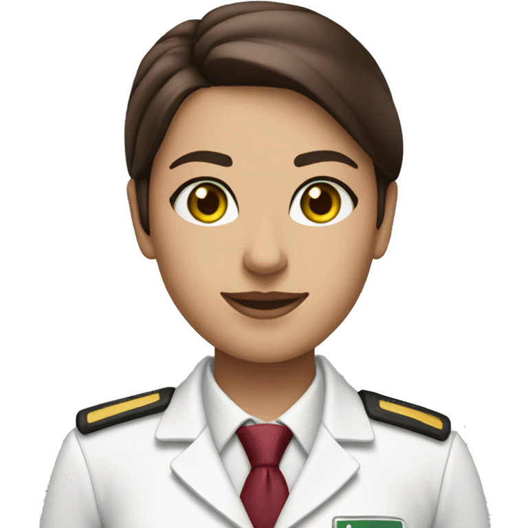 brunette green eyes cabin crew member in white shirt and burgundy uniform emoji