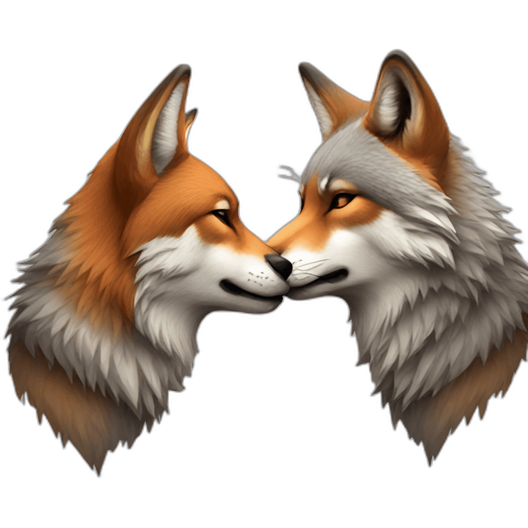 Wolf and fox kissing emoji