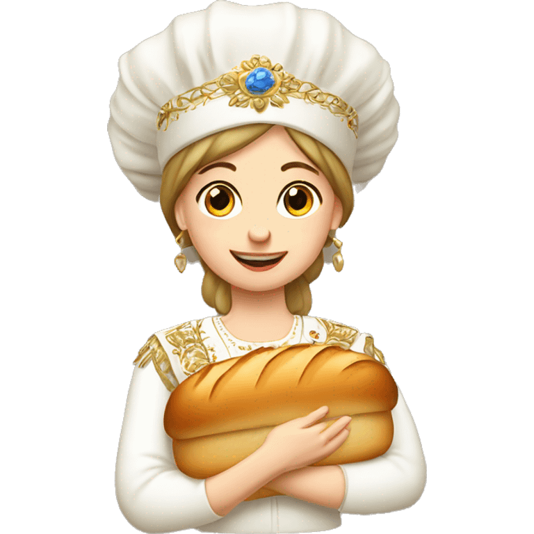 Russian girl in a kokoshnik and with a loaf emoji