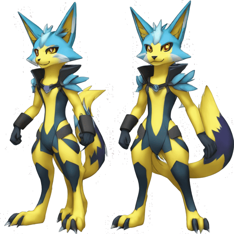 Shiny Colorful Anthro Edgy Cool Zeraora-Renamon-Pokémon-Fakémon Full Body Detailed High Quality  emoji