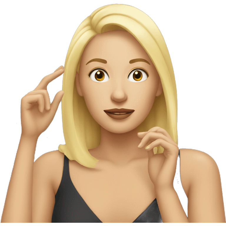 Blond woman with hand touching her nose emoji