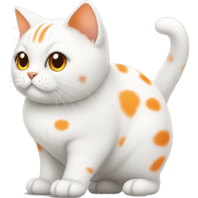 white cat with orange spots, fat, full body emoji