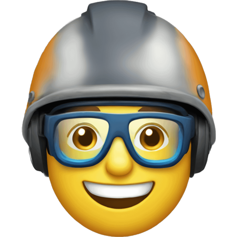 happy boy in helmet, with safet glases and earplugs emoji