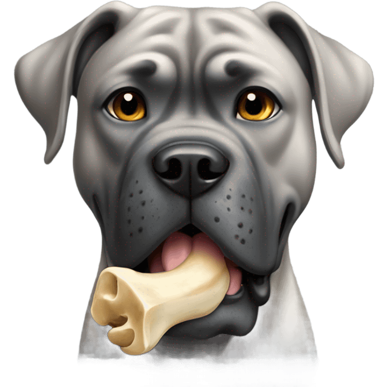 Grey Cane Corso chewing a huge bone. emoji