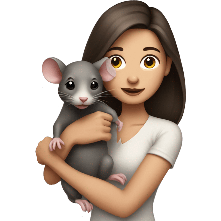 brunette woman holding cute pet rat emoji