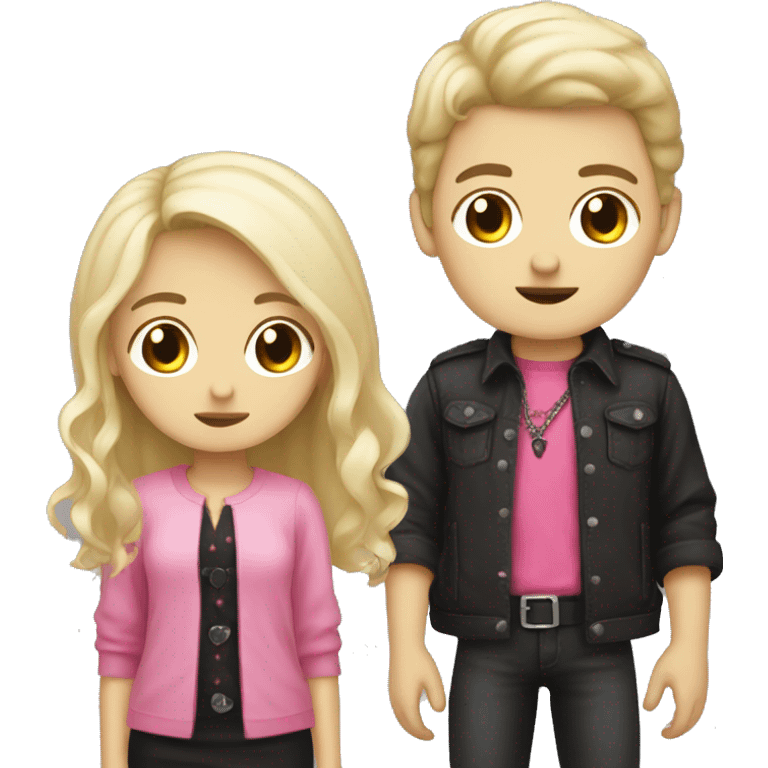 Goth brown haired boy and blonde pink clothes girl  emoji