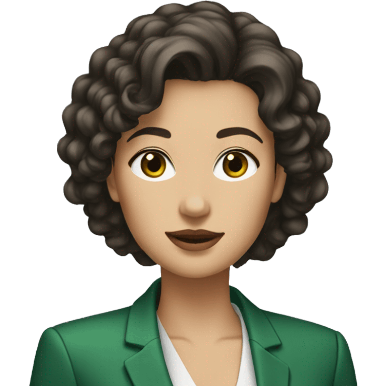 dark brown permed hair, green blazer, lady,professional emoji