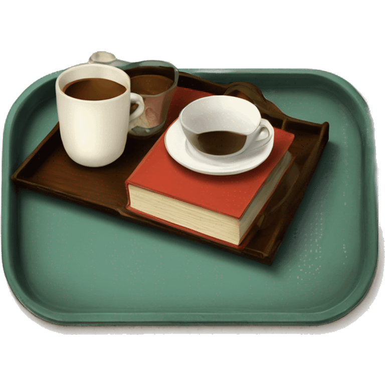 vintage tray with book and coffee  emoji