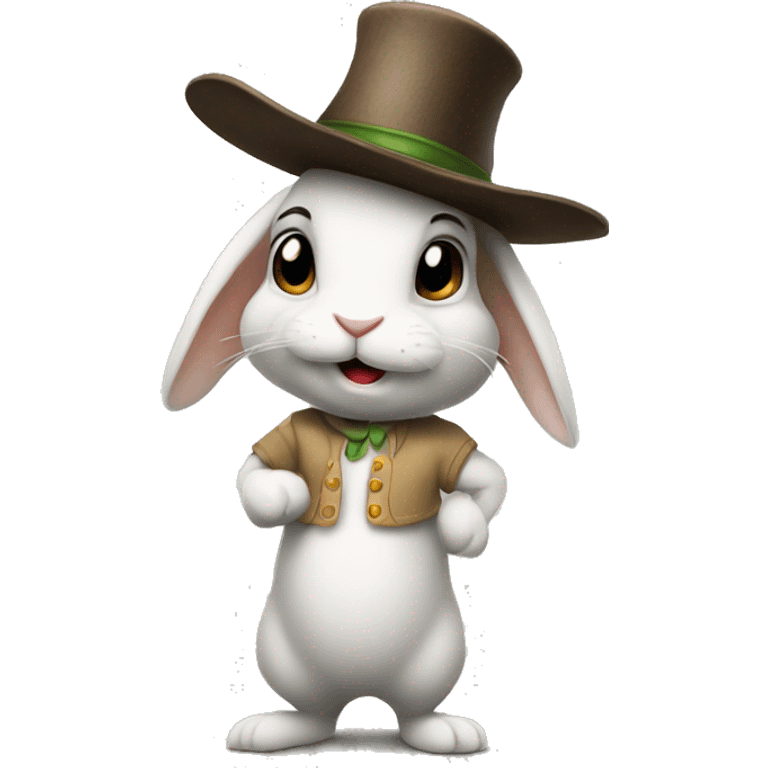 rabbit stands on two legs with a hat emoji