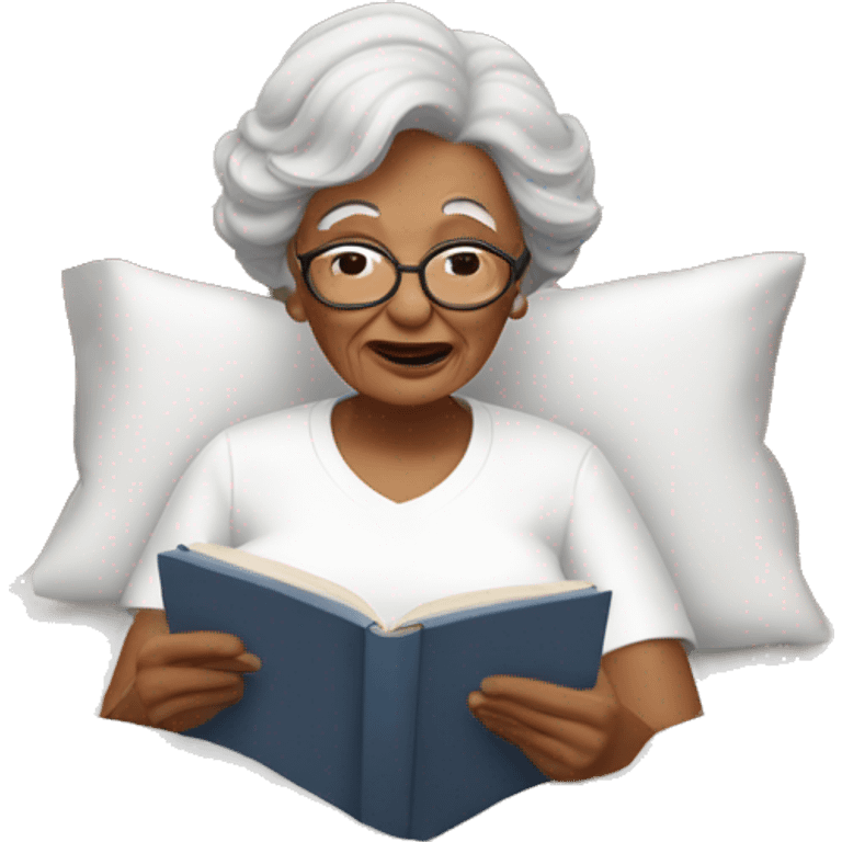 grandma in white top reading in bed emoji