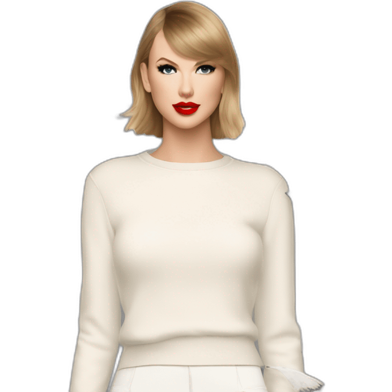 taylor swift in white crewneck sweater red lipstick seagulls in the background emoji