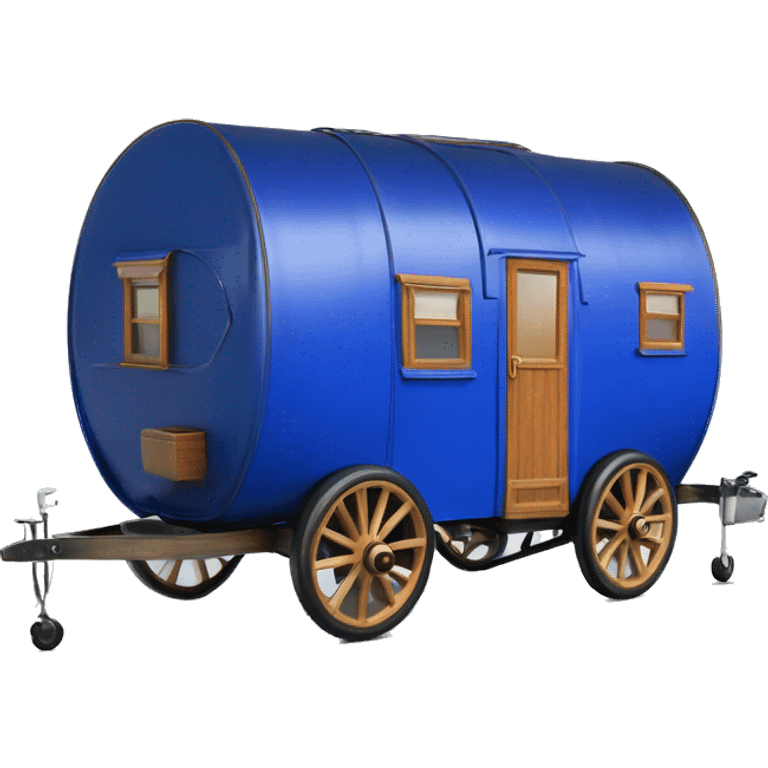 Realistic cobalt blue vintage round gypsy caravan wagon camper emoji