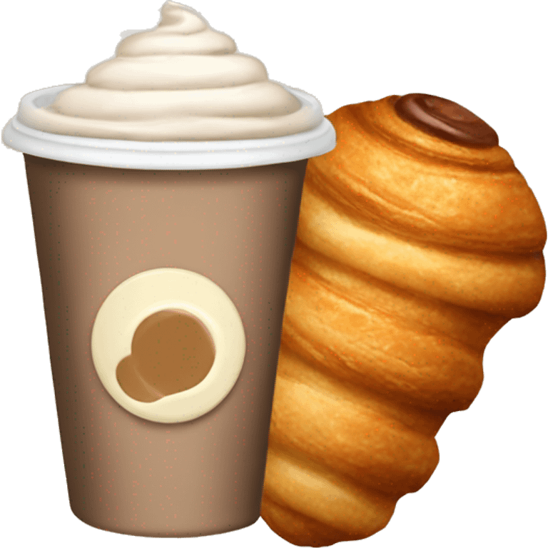 Disposable cup with cappuccino and croissant emoji