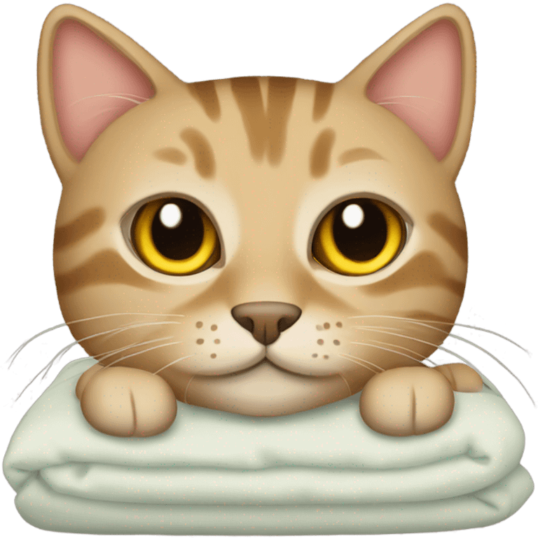 tan tabby cat with bed cover emoji