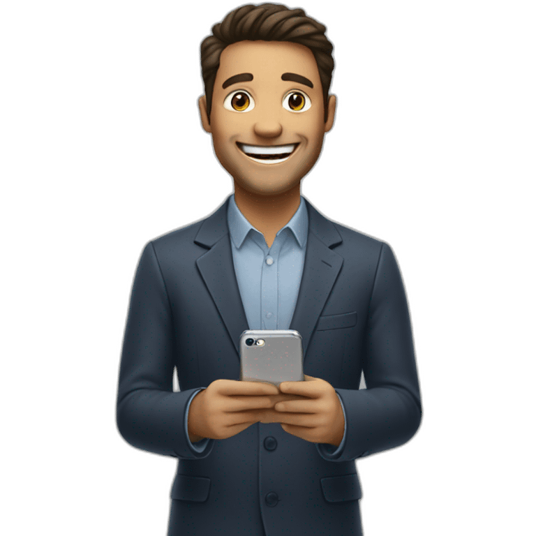 man holding phone with enormous smile emoji