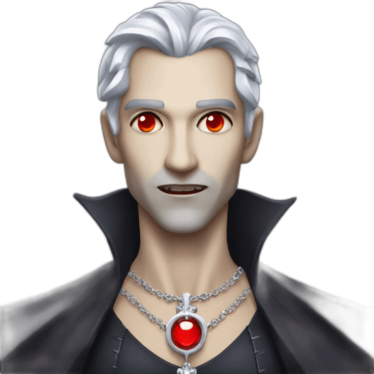 Upper body Vampire with shimmering red eyes and a gleaming silver necklace emoji